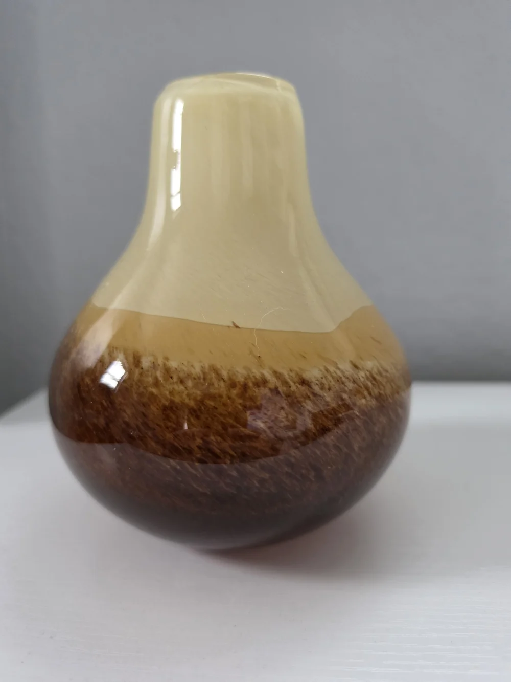 Handblown Glass Vase in Cream and Brown